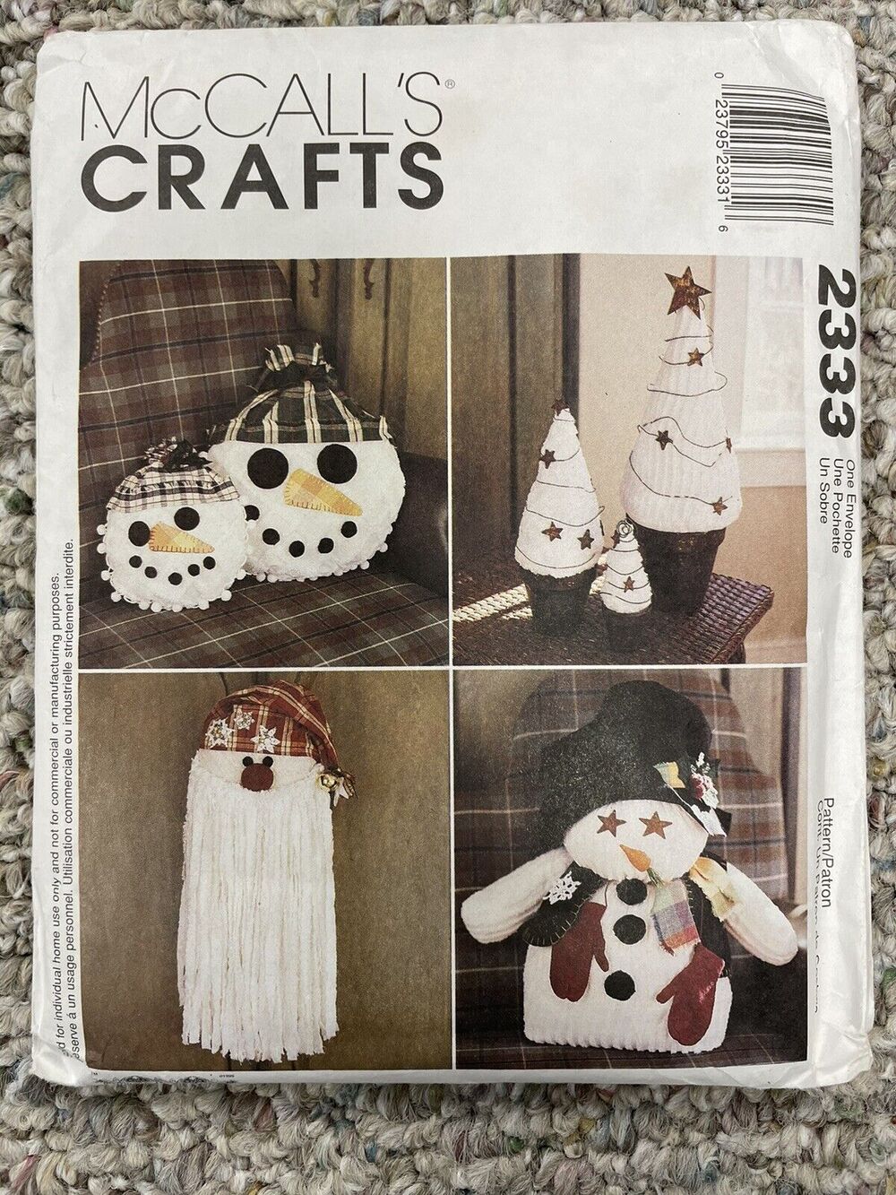 McCall's 2333 CHRISTMAS DECOR 24" Snowman Santa Door Hanger, Trimmed Tree UNCUT